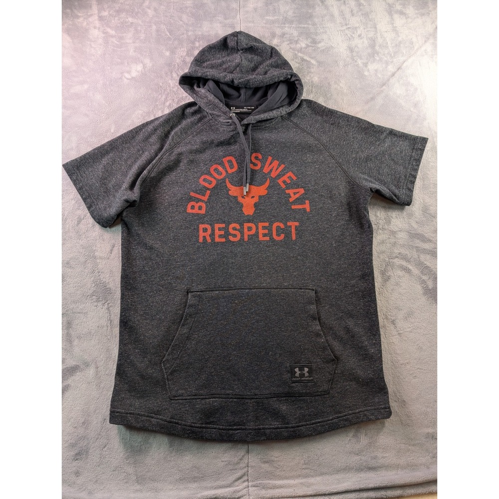 Under Armour Project Rock Blood Sweat Respect Short Sleeve Hoodie Grey XL